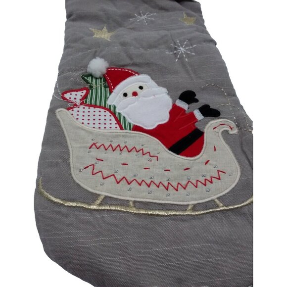 Pottery Barn Kids Christmas Stocking Santa & Sleigh Holiday Quilted Xmas Grey - Picture 2 of 11